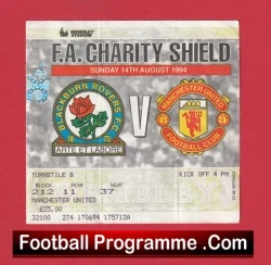 Manchester United v Blackburn Rovers 1994 Charity Shield Ticket