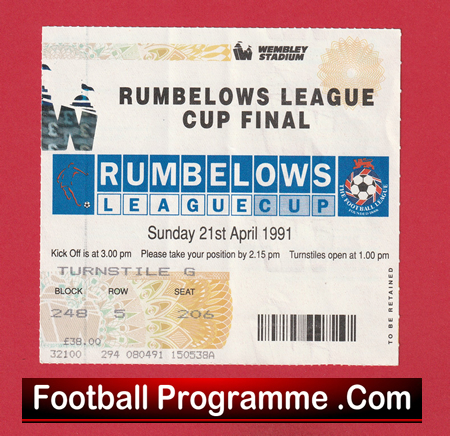 Manchester United v Sheffield Wednesday 1991 League Cup Final Ticket - Image 2