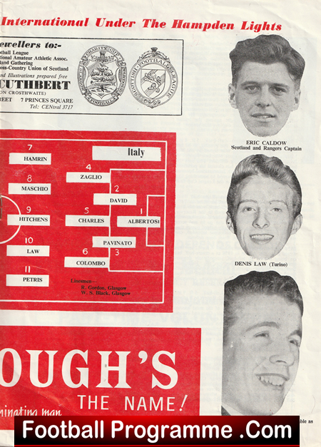 Scotland v Italy 1961 - Hampden Park Denis Law Italian Team - Image 5