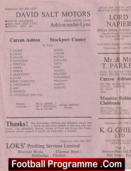 Curzon Ashton v Stockport County 1978 - Tameside + Matt Busby - Image 3