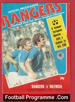 Glasgow Rangers v Valencia 1979 - European Cup ECWC