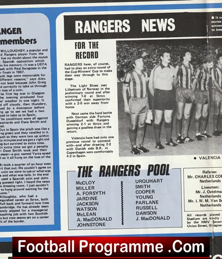Glasgow Rangers v Valencia 1979 - European Cup ECWC - Image 3
