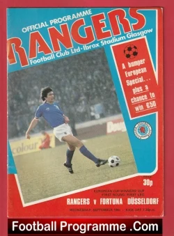 Glasgow Rangers v Fortuna Dusseldorf 1979 - European Cup ECWC