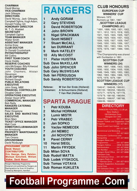 Glasgow Rangers v Sparta Prague 1991 - European Cup ECWC - Image 3