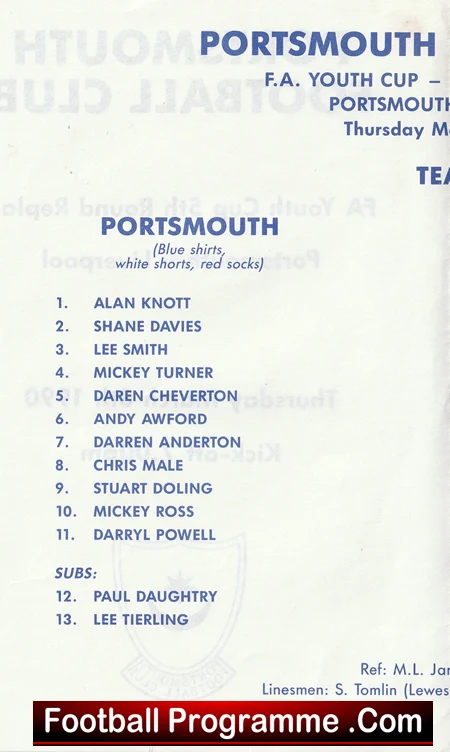Portsmouth v Liverpool 1990 - FA Youth Cup Steve Macmanaman - Image 3
