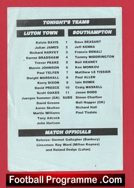 Luton Town v Southampton 1994 - Pre Season Friendly - Image 3