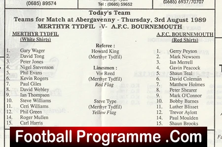 Merthyr Tydfil v Bournemouth 1989 - Pre Season Friendly - Image 3
