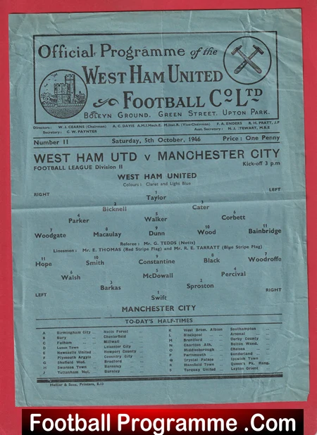 West Ham United v Manchester City 1946 - 1940s - Image 2