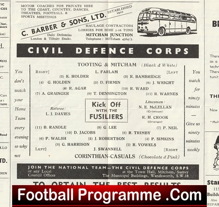 Tooting Mitcham United v Corinthian Casuals 1962 - Surrey Senior Cup - Image 3