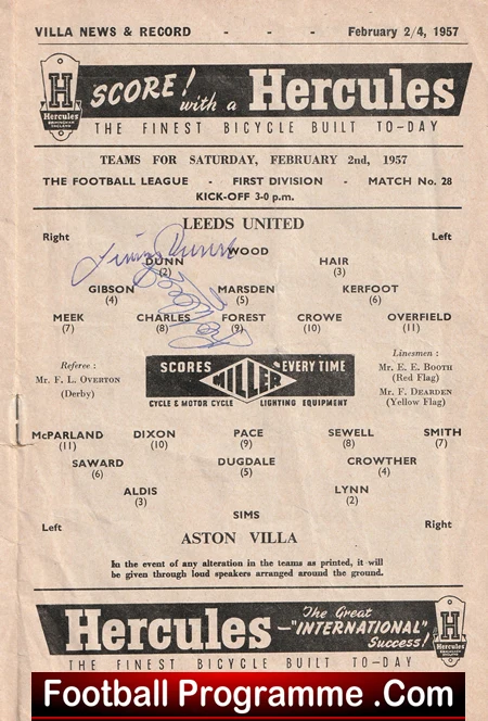 Aston Villa v Manchester City 1957 - Multi Autographed Signed - Image 3