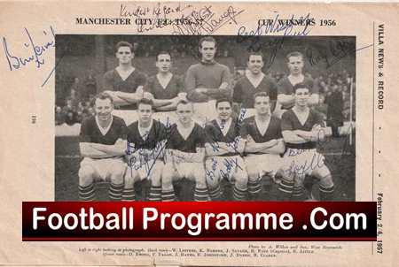 Aston Villa v Manchester City 1957 - Multi Autographed Signed - Image 5