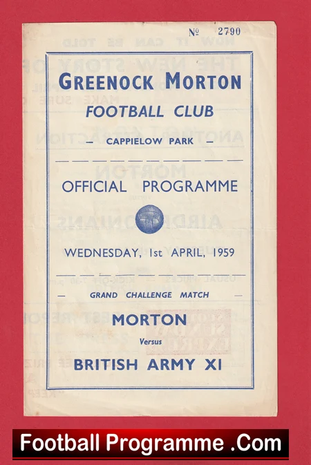 Greenock Morton v British Army 1959 - Cappielow Park Scotland - Image 2