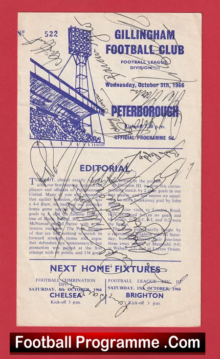 Gillingham v Peterborough United 1966 - Multi Signed Autographed - Image 2