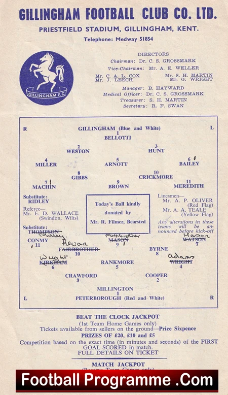 Gillingham v Peterborough United 1966 - Multi Signed Autographed - Image 3