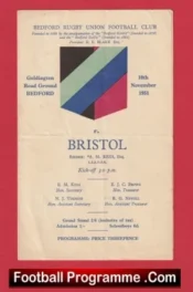 Bedford Rugby v Bristol 1951 – Old Rugby Programme