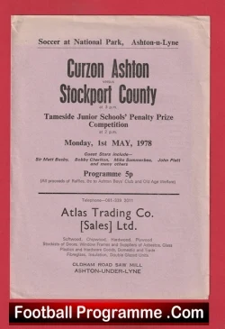 Curzon Ashton v Stockport County 1978 - Tameside Matt Busby + Charlton - football programme