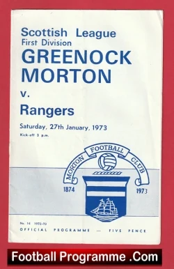 Greenock Morton v Glasgow Rangers 1973 - football programme