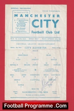Manchester City v Manchester United 1966 - Reserves Signed Carlo Sartori - football programme