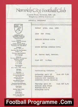 Norwich City v South Suffolk 1980 - Schoolboys Under 15 U15 - football programme