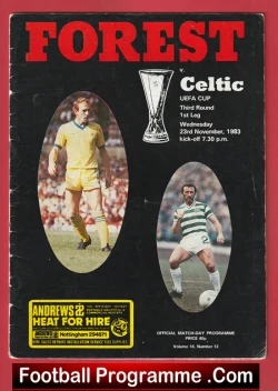 Nottingham Forest v Glasgow Celtic 1983 - UEFA Cup - football programme