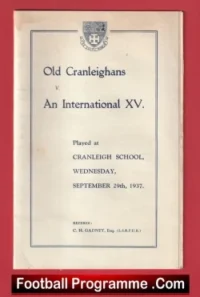 Old Cranleighans v International XV 1937 – 1930s Rugby Programme