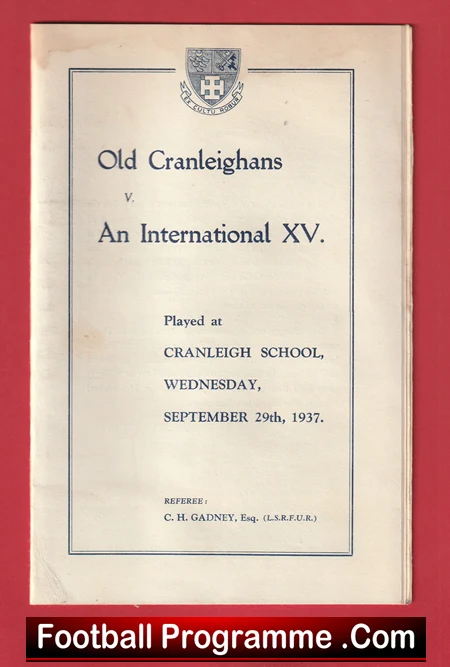 Old Cranleighans v International XV 1937 - 1930s Rugby Programme - Image 2