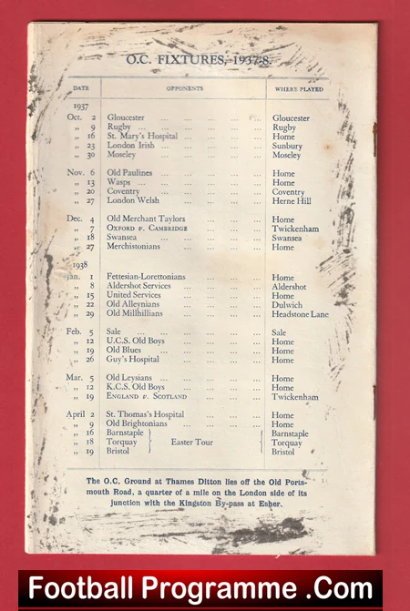 Old Cranleighans v International XV 1937 - 1930s Rugby Programme - Image 4
