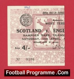 Scotland v England 1962 - Match Ticket - football memorabilia
