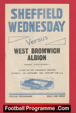Sheffield Wednesday v West Brom 1946 - WBA - football programme