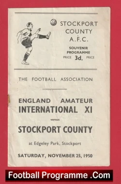 Stockport County v England Amateurs 1950 - Edgeley Park Friendly - football programme