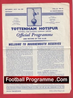 Tottenham Hotspur v Bournemouth 1959 - football programme
