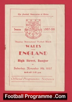 Wales v England 1957 - Amateur International at Bangor - football programme