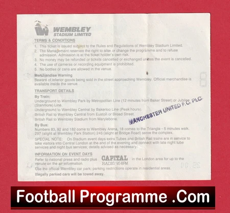 Manchester United v Crystal Palace 1990 - Ticket FA Cup Final - Image 3