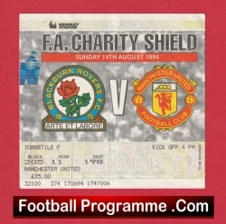 Blackburn Rovers v Manchester United 1994 Charity Shield Ticket