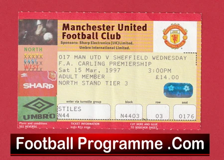 Manchester United v Sheffield Wednesday 1997 - Football Ticket - Image 2