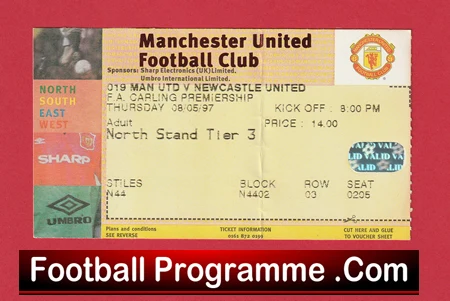 Manchester United v Newcastle United 1997 - Football Ticket - Image 2