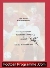 Manchester United Sir Alex Ferguson Signed Match Day Menu 2002
