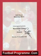 Manchester United Sir Alex Ferguson Signed Match Day Menu 2002