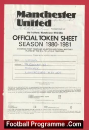 Manchester United Official Token Sheet 1980 – 1981