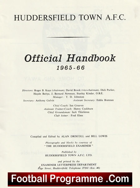 Huddersfield Town Football Club Official Handbook 1965 - 1966 - Image 3