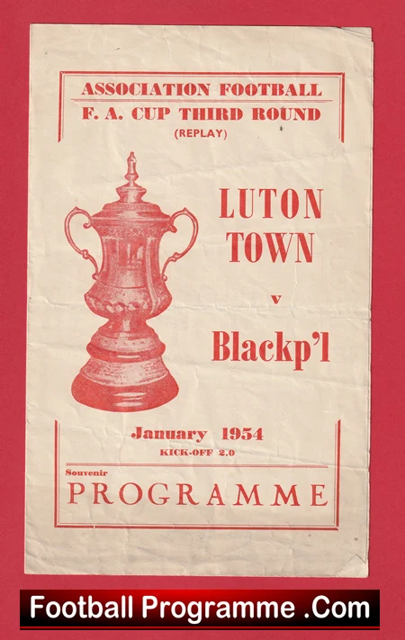 Luton Town v Blackpool 1954 - FA Cup Replay Souvenir - Image 2