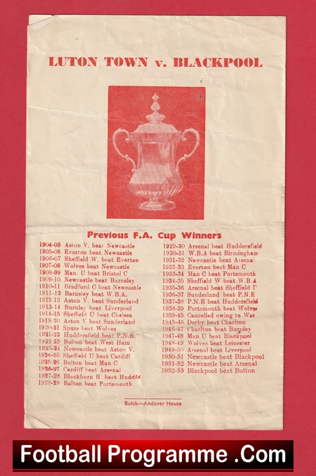Luton Town v Blackpool 1954 - FA Cup Replay Souvenir - Image 4