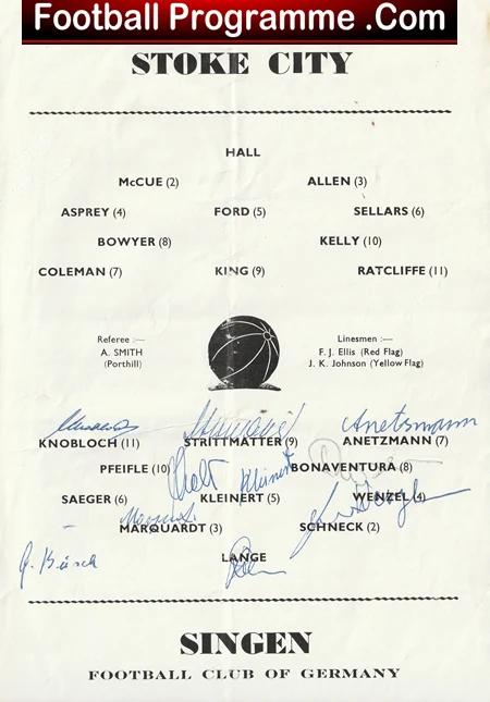 Stoke City v Singen 1957 - Multi Signed Germany Football Team - Image 3