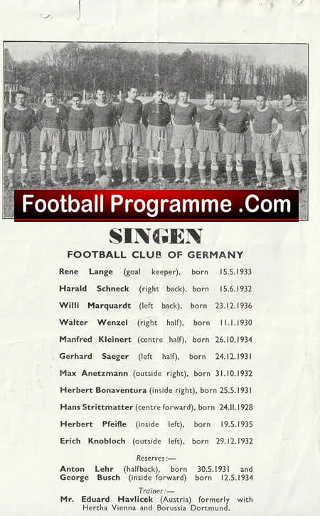 Stoke City v Singen 1957 - Multi Signed Germany Football Team - Image 4
