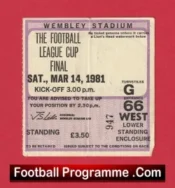 Liverpool v West Ham United 1981 – League Cup Final Ticket