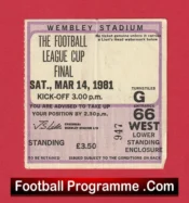 Liverpool v West Ham United 1981 – League Cup Final Ticket