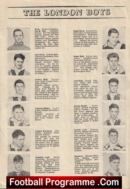 London Boys v Glasgow Boys 1947 - at Arsenal - Image 3
