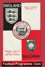 England v Bulgaria 1970 – U23 at Plymouth plus Ticket