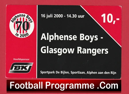 Alphense Boys v Glasgow Rangers 2000 - Football Ticket Holland - Image 2