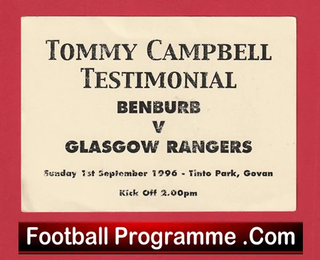Benburb v Glasgow Rangers 1996 - Football Ticket - Image 2